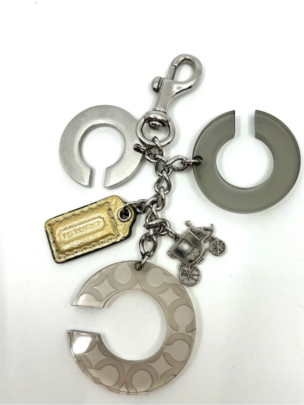 Coach Y2K Carriage Silver & Acrylic Dangle Hangtag Bag Charm